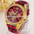 Leopard style diamond quartz wrist watch for women